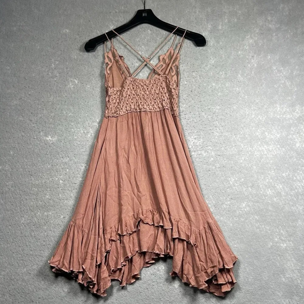 Free People Lace Slip Dress Womens Size XS Adella Dusty Rose Pink Ruffle Dress - Picture 7 of 12